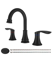Thirtypeachy Two-Handle Widespread Bathroom Sink Faucet with 360degree(s) Swivel Spout, Ceramic Valve and Pop-Up Drain