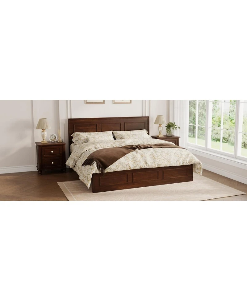 Streamdale Furniture Queen Size Pine Wood Bed with Adjustable Headboard