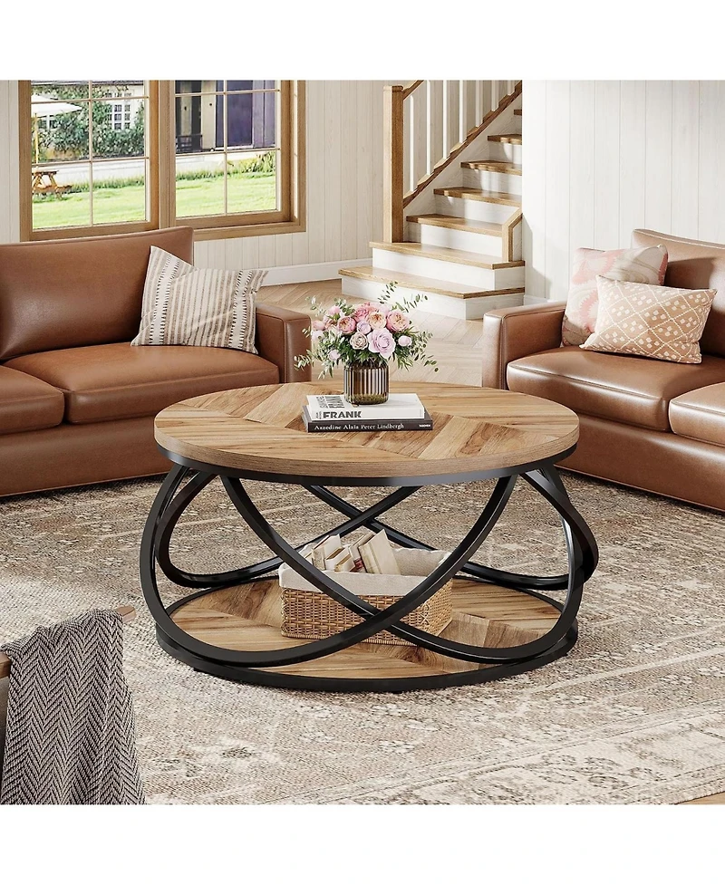 Tribesigns 2-Tier Round Coffee Table, 31.5" Circle Center Table for Living Room, Small Space