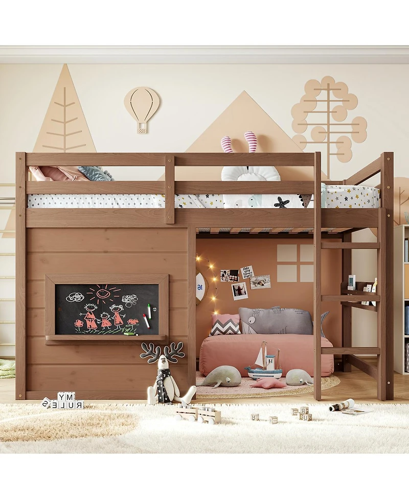 Streamdale Furniture Twin Size Loft Bed with Slide, Chalkboard, Bookshelf and Safety Rails