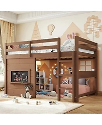 Streamdale Furniture Twin Size Loft Bed with Slide, Chalkboard, Bookshelf and Safety Rails