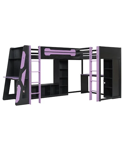 Streamdale Furniture L-Shaped Twin Gaming Loft Bed with Rgb Lights, Usb, and Storage