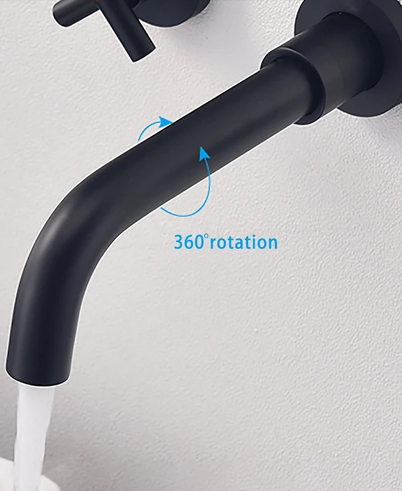 Thirtypeachy Wall Mounted Bathroom Sink Faucet, Solid Brass with Dual Cross Handles and Drip-Free Cartridge