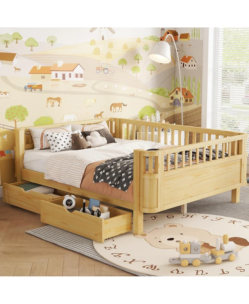 Streamdale Furniture Full Size Wood Platform Bed with Rails