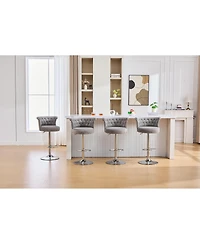 Streamdale Furniture Velvet Swivel Bar Stools Set of 2 with Chrome Nailheads