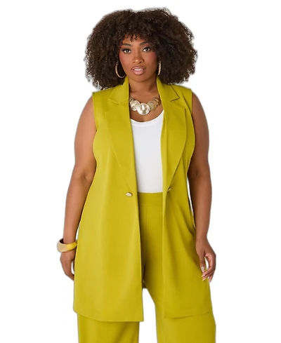 Ashley Stewart Plus Button-Embellished Open-Front Notched-Lapel Vest