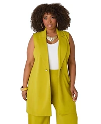 Ashley Stewart Plus Button-Embellished Open-Front Notched-Lapel Vest