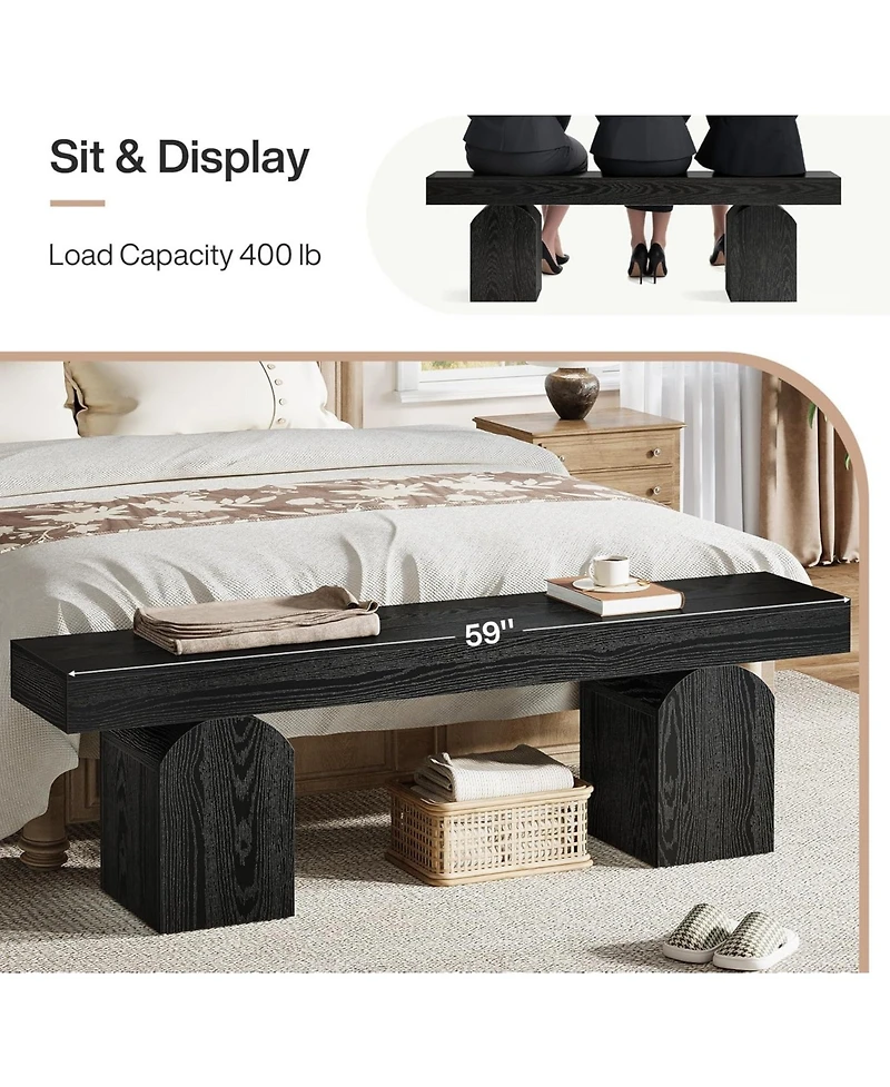 Tribesigns 59" Modern Entryway Bench, Black Wooden Shoe Bench with Arched Base, Sturdy End of Bed Bench for Entryway, Living Room and Bedroom