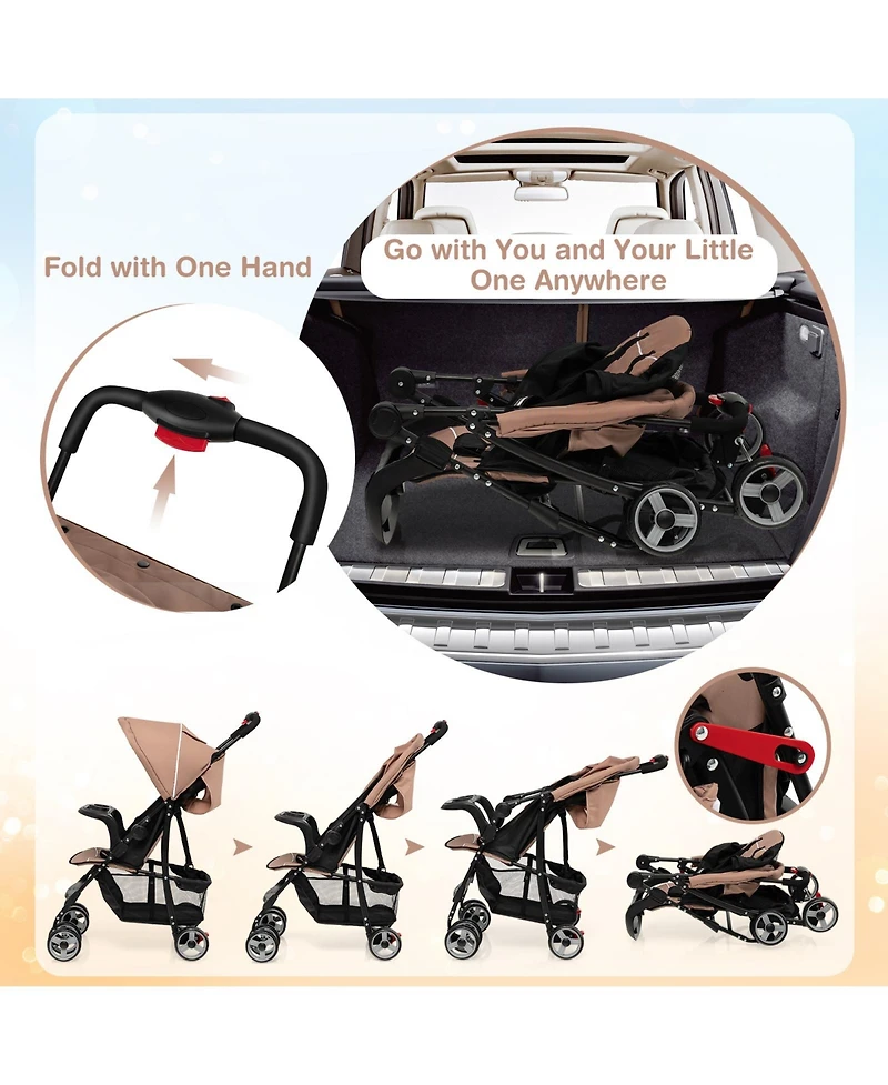 Toddler Travel Stroller for Airplane with Adjustable Backrest and Canopy