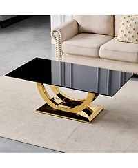 Streamdale Furniture Modern 50" Rectangular Coffee Table with Glass Top and Gold Base
