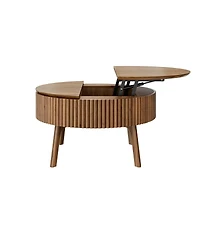Streamdale Furniture Modern Round Lift-Top Fluted Coffee Table with Hidden Storage, Walnut