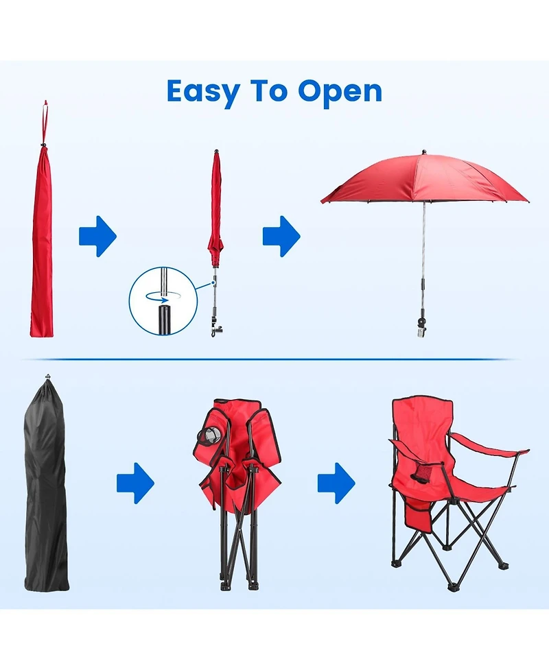 Zeny Camping Chair with Umbrella Lightweight Foldable Outdoor Cup Holder Detachable Sun Canopy Carrying Bag
