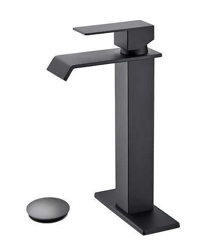 Thirtypeachy Single Handle Waterfall Bathroom Sink Faucet, Stainless Steel Tall Vessel Tap with Pop-Up Drain