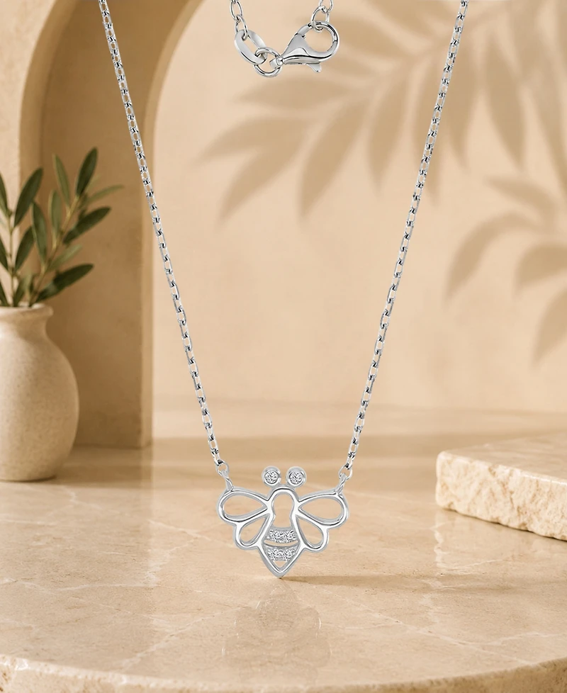 Macy's Rhodium Over Sterling Silver Cubic Zirconia Bee Necklace
