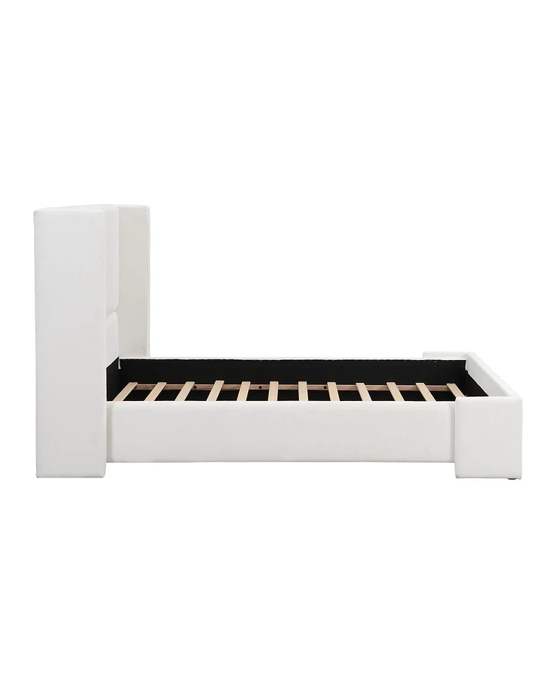 Streamdale Furniture Elegant White Fabric Upholstered Bed with Tall Headboard
