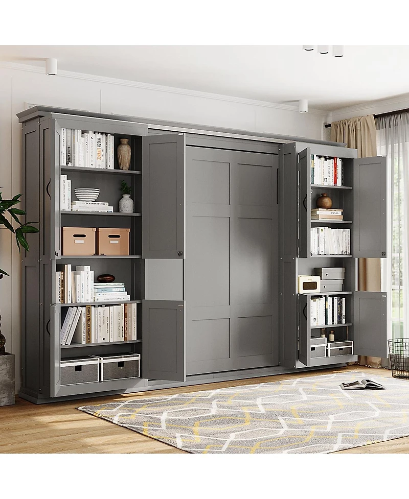 Streamdale Furniture Full-size Murphy Bed with Dual Sliding Storage Cabinets