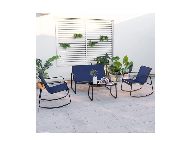 Boyel Living 4 Piece Patio Rocking Set with Glass