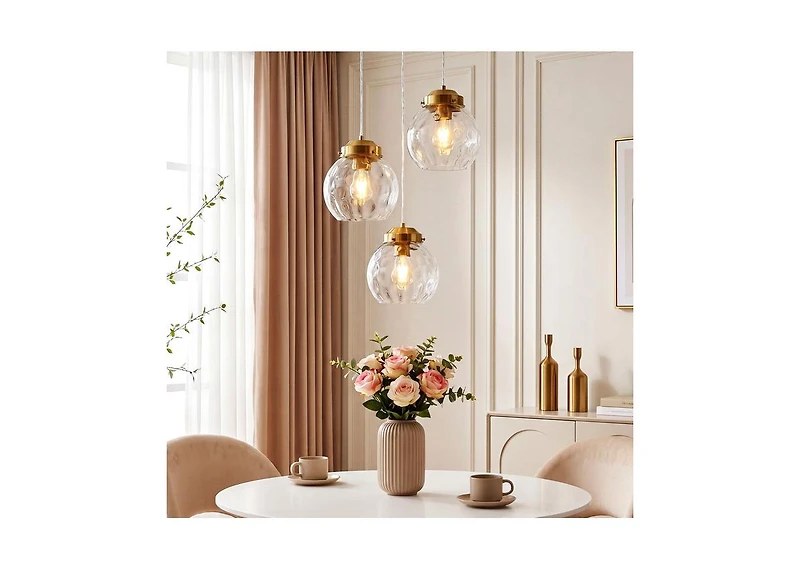 Tribesigns 3-Light Pendant Lighting Fixtures with Adjustable Hanging Cords, Hammered Glass Globe Shades