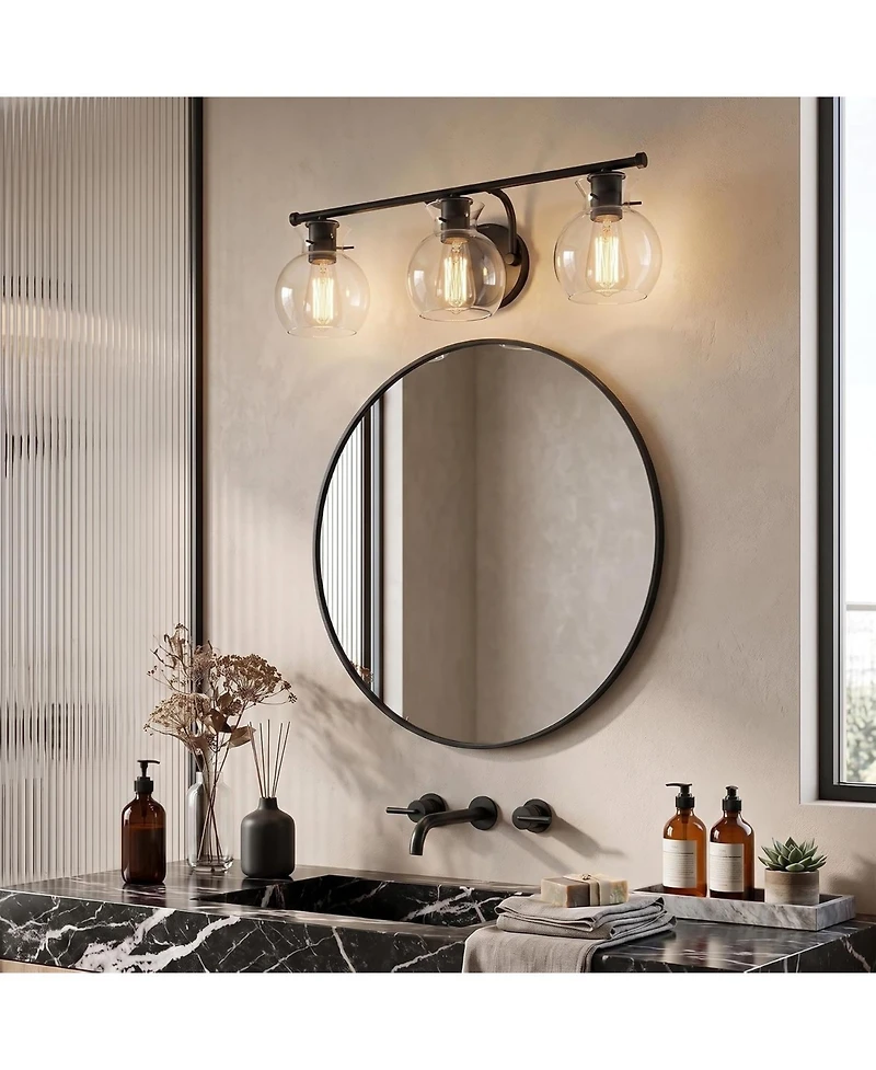 Tribesigns 3-Light Bathroom Vanity Light Wall Mount Fixture with Clear Glass Shades, Damp Rated for Bathroom, E26 Base