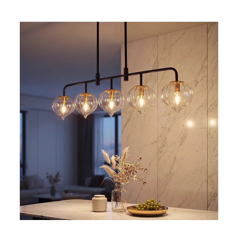 Tribesigns 5-Light Linear Kitchen Island Pendant Light with Adjustable Downrods