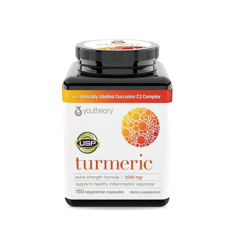 Youtheory Turmeric Extra Strength, 150 Vegetarian Capsules 75 Day Supply, Supplement for Muscle and Brain Health