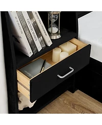 Streamdale Furniture Queen Velvet Storage Platform Bed Frame with Bookcases and Drawer