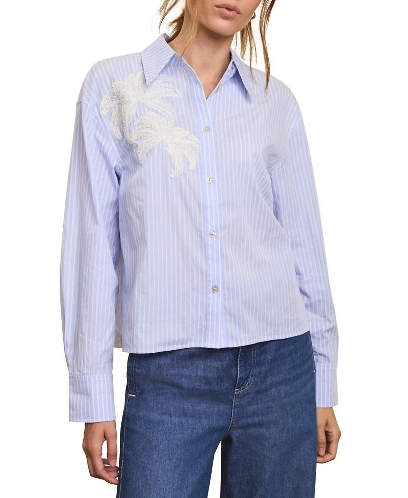 Mint Velvet Women's Long-Sleeve Stripe Embroidered Shirt