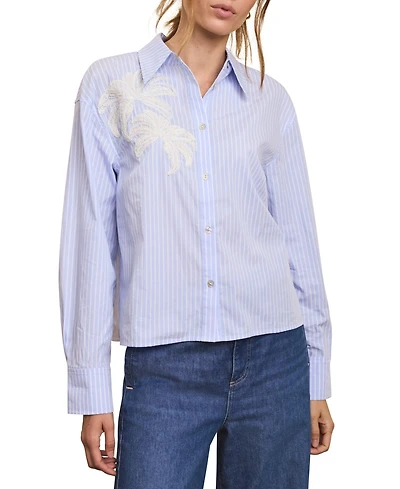 Mint Velvet Women's Long-Sleeve Stripe Embroidered Shirt