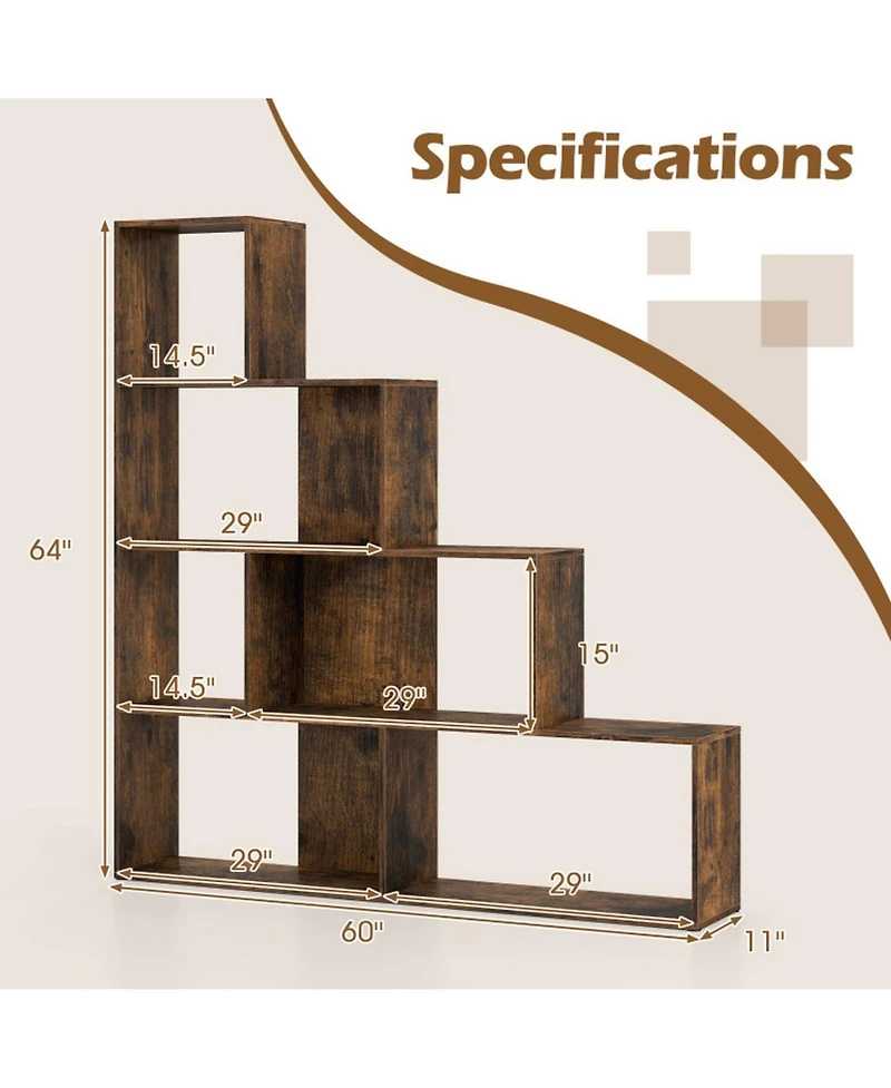 Sugift 4-Tier Stepped Bookshelf Freestanding Ladder Storage Shelf with 6 Open Cubes