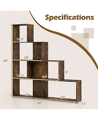 Sugift 4-Tier Stepped Bookshelf Freestanding Ladder Storage Shelf with 6 Open Cubes