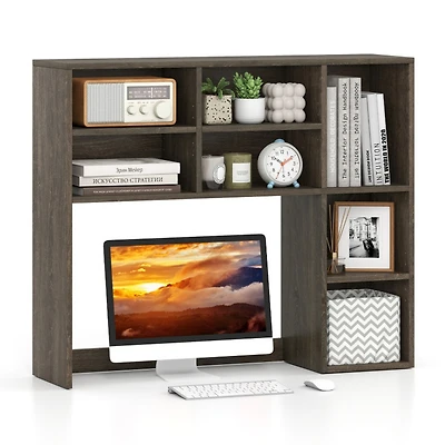 Sugift Desktop Bookshelf with 7 Open Cubbies and 3 Adjustable Shelves Vertical Desk Hutch Organizer
