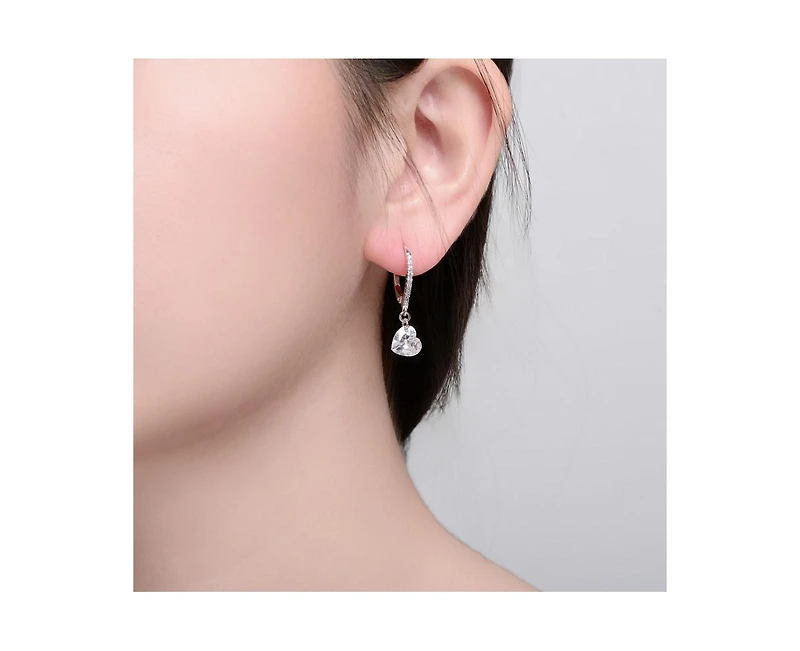 Rachel Glauber Brilliant Gold Plated Cz Heart Drop Hoop Earrings
