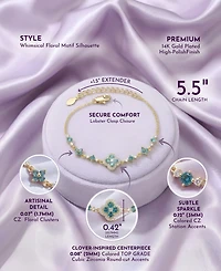 GiGiGirl Radiant 14K Gold Plated Cz Clover and Floral Charms Bracelet