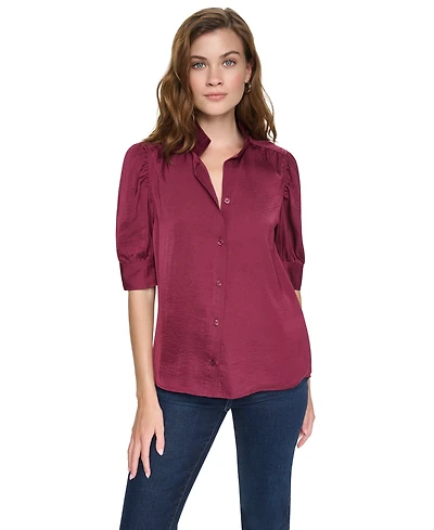 Dkny Jeans Women's Stand Collar Puff-Sleeve Shirt
