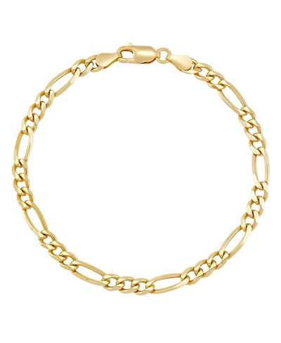 Italian Silver Solid Figaro Chain Bracelet in 18k Gold-Plated Sterling Silver