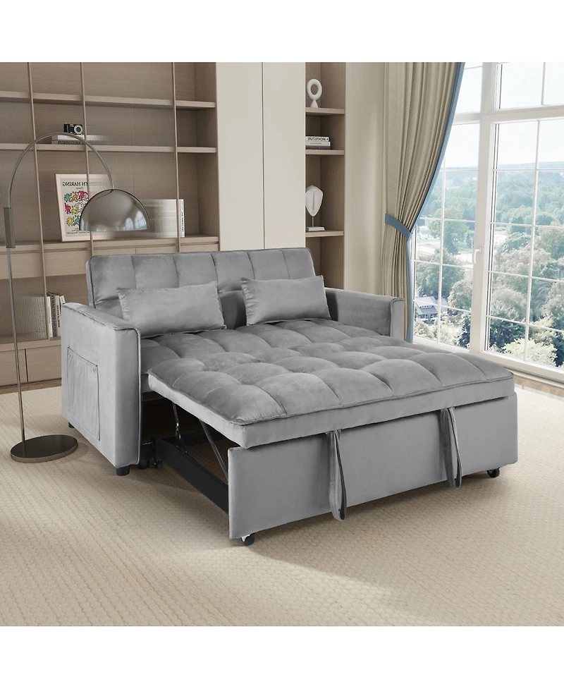 Streamdale Furniture Velvet Convertible Sleeper Sofa Bed with Metal Frame and Storage