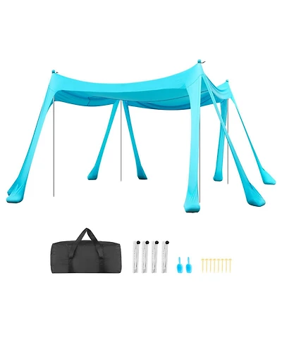 Mountaintop Beach Tent Sun Shelter, UPF50+ Green Pop-Up Canopy, 6.6ft Tall, 10x10ft, Sandbags, Poles and Shovels for Camping and Beach Fishing