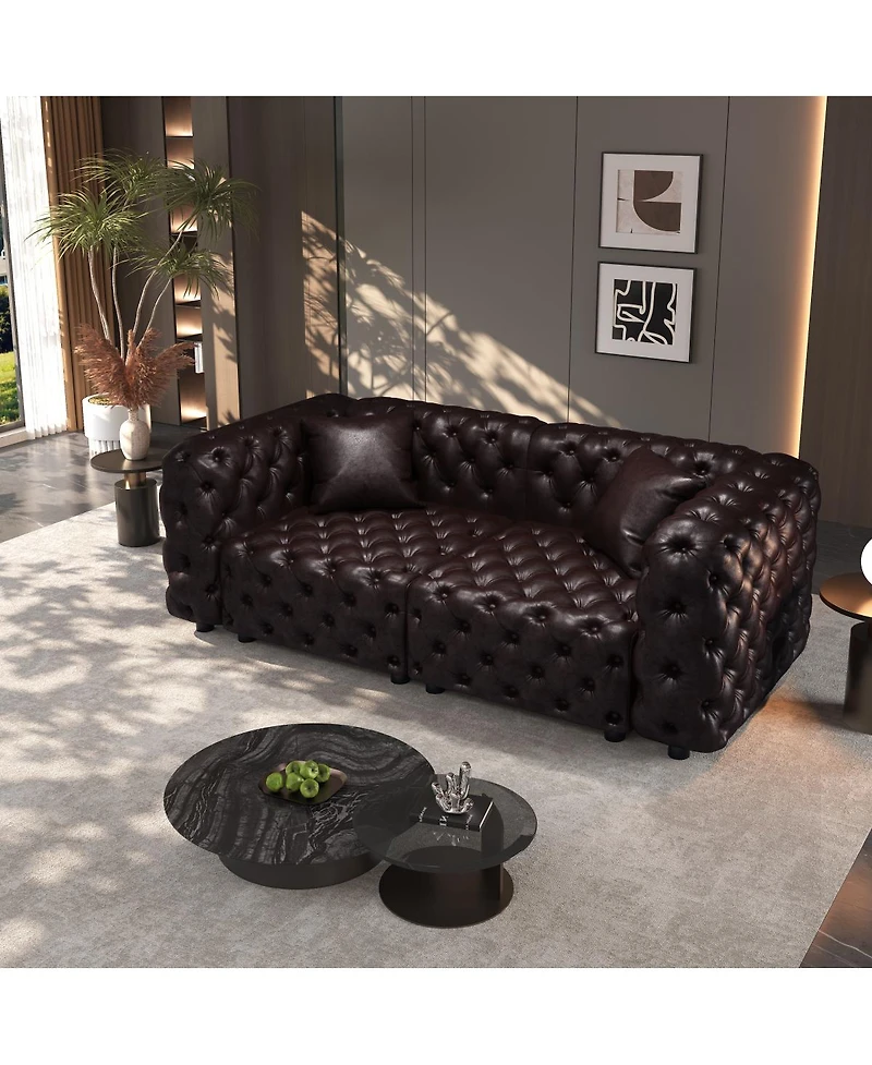 Streamdale Furniture 77" Modern Faux Leather Modular 2-Seater Sectional Sofa with Pillows