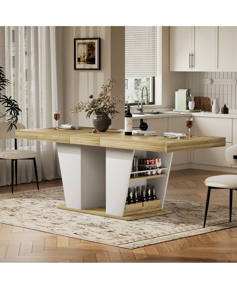 Streamdale Furniture Rustic Extendable Dining Table with Storage Shelves
