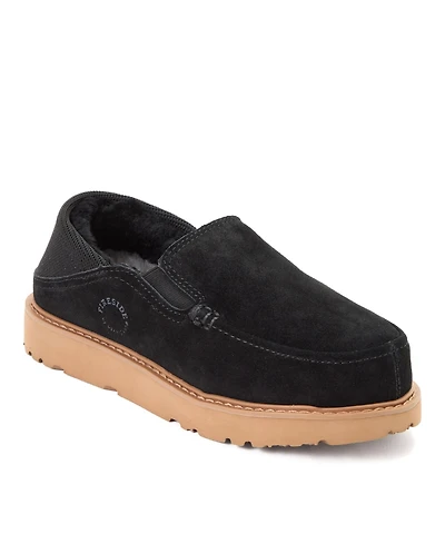 Dearfoams Women's Suede Water Resistant Sport Knit Loafer Slippers