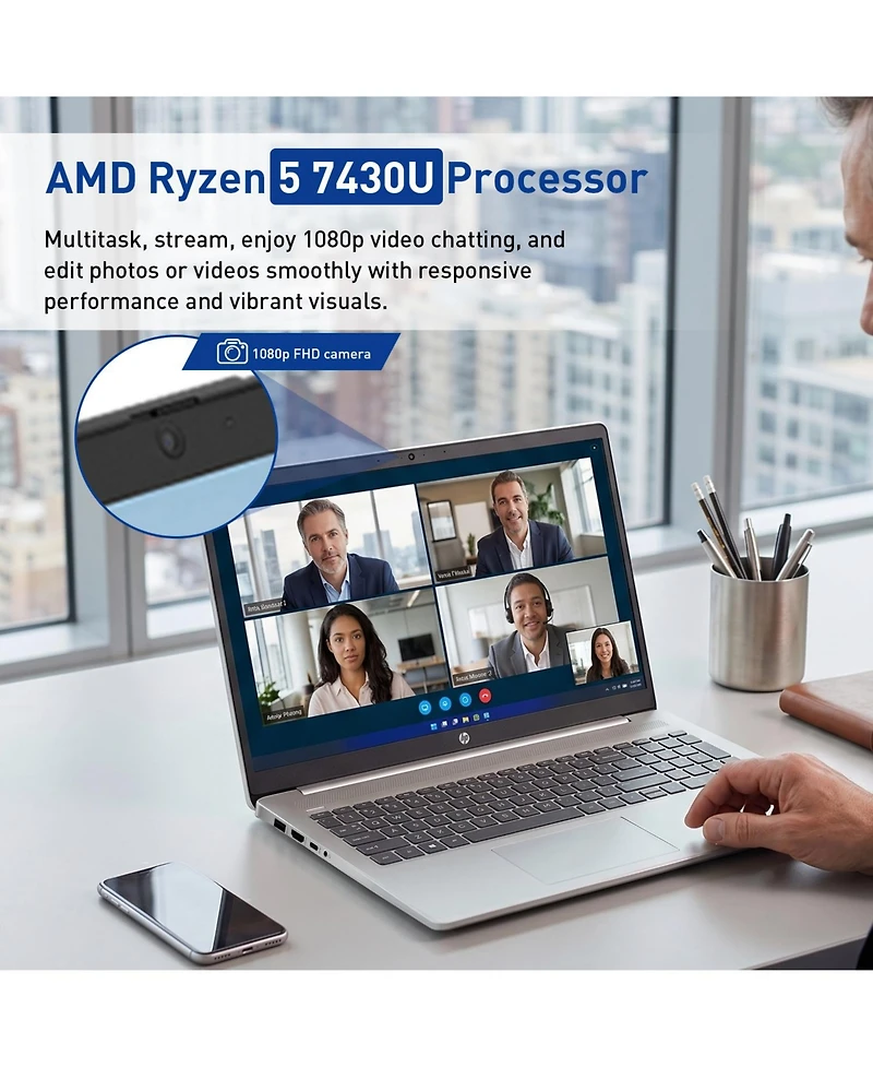 Hp Essential 17.3 inch Fhd Laptop, Amd Ryzen 5 7430U, Amd Radeon Graphics, 16GB Ram, 1TB Ssd, Wi-Fi 6, Win11 Home