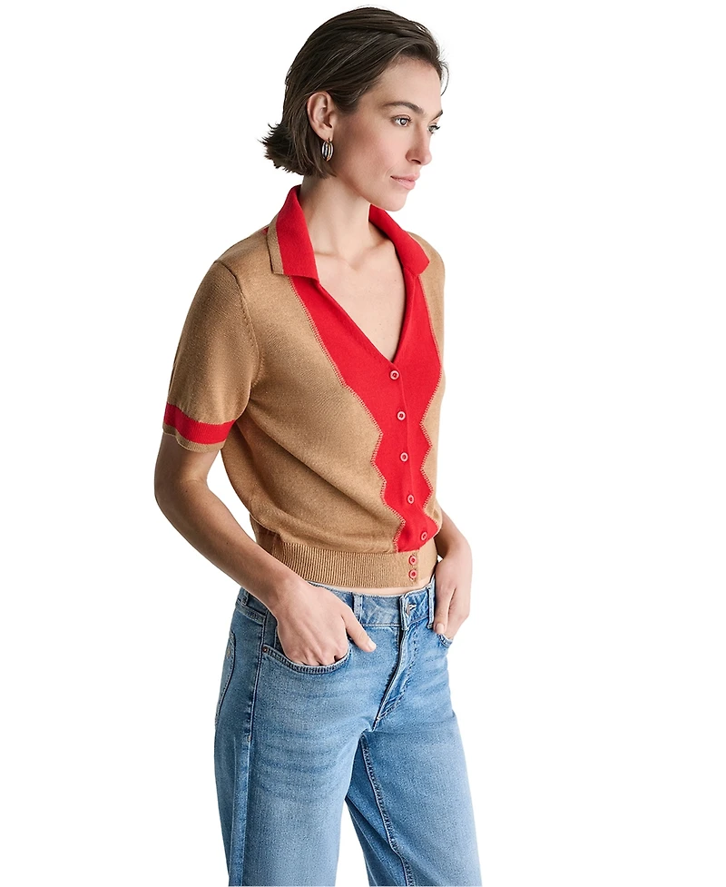 Bcbg Women's Colorblock Short-Sleeve Polo Sweater