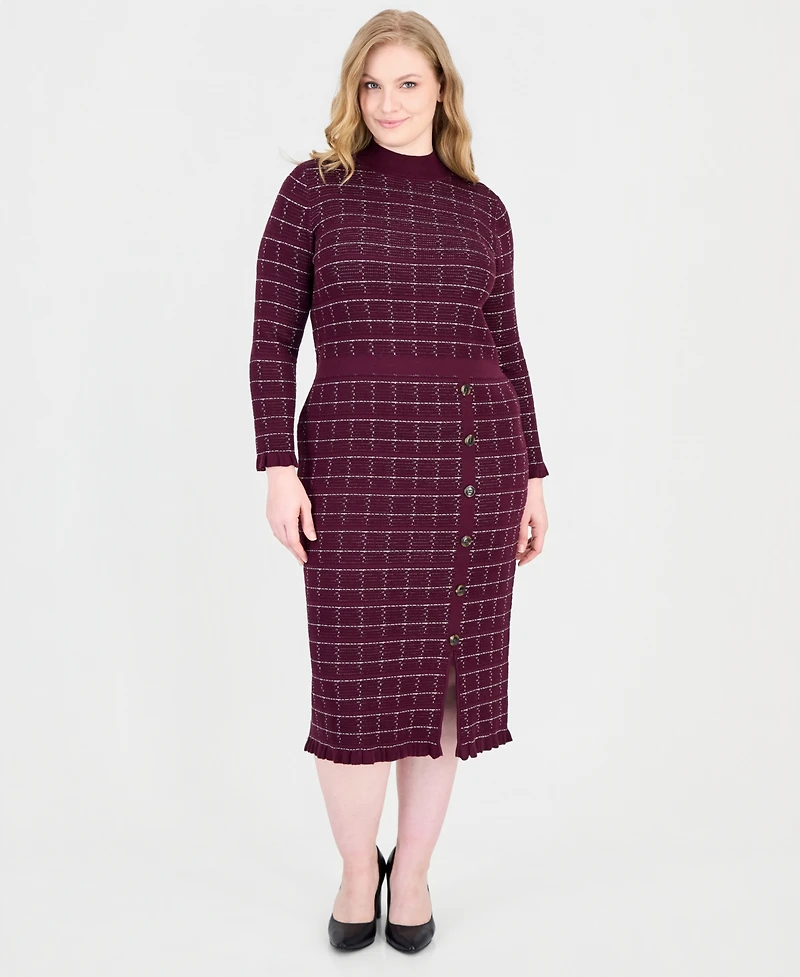 Sandra Darren Plus Checkered-Knit Sweater Dress