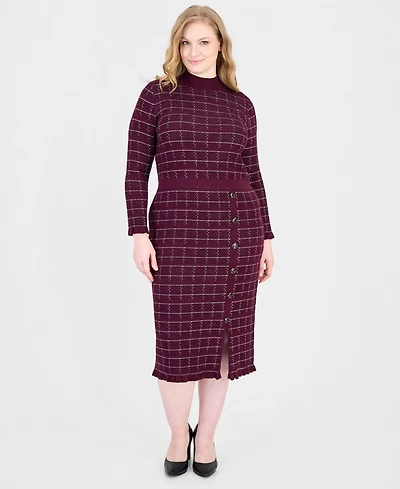 Sandra Darren Plus Checkered-Knit Sweater Dress