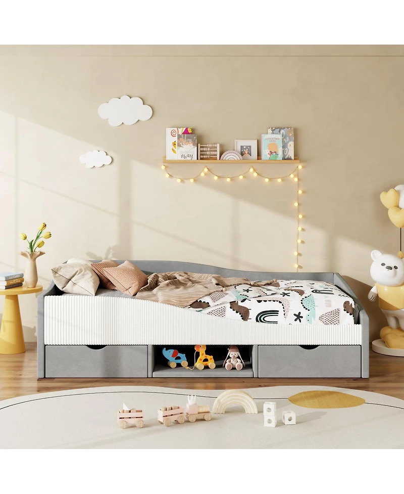 Streamdale Furniture Twin Size Upholstered Daybed Frame with 2 Storage Drawers