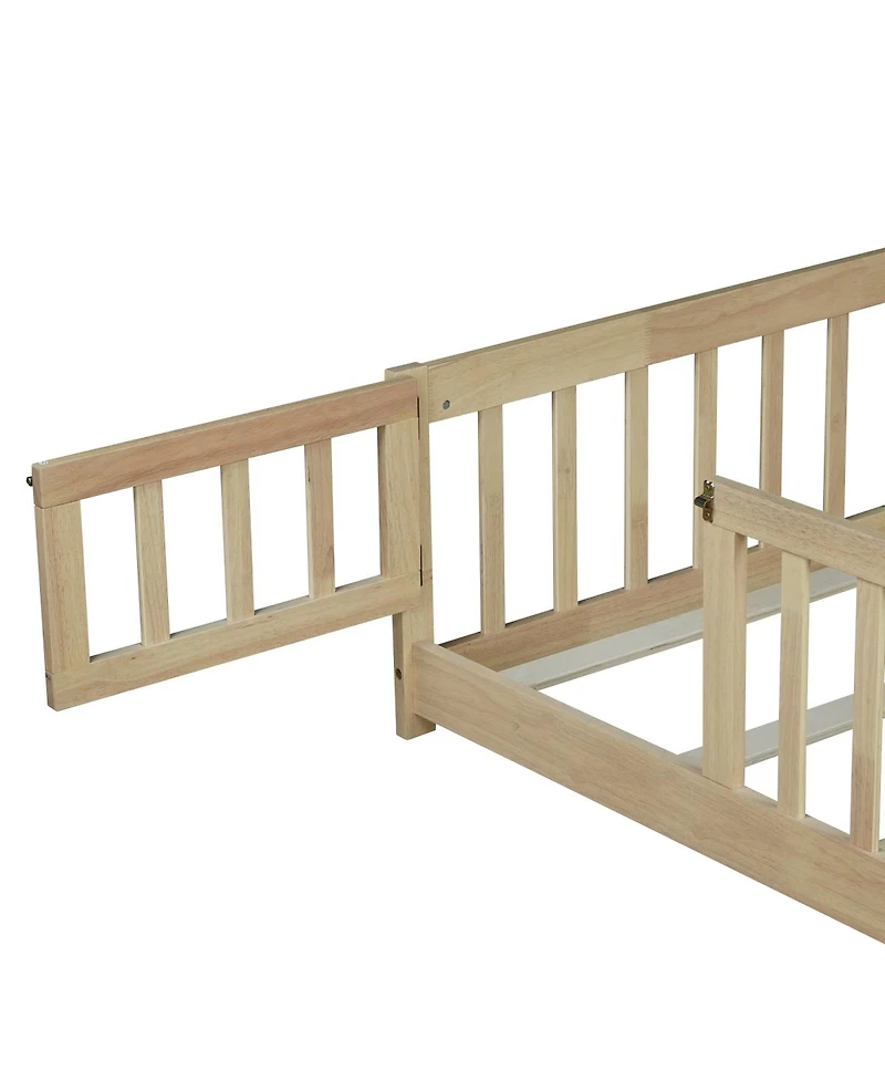 Streamdale Furniture Twin Size Wooden Floor Bed with Fence and Door
