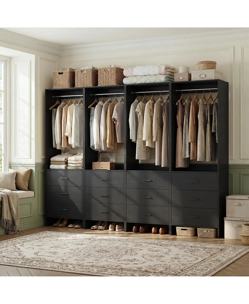 24" 4PC Freestanding Closet Organizer System with Hanging Rods and Drawers