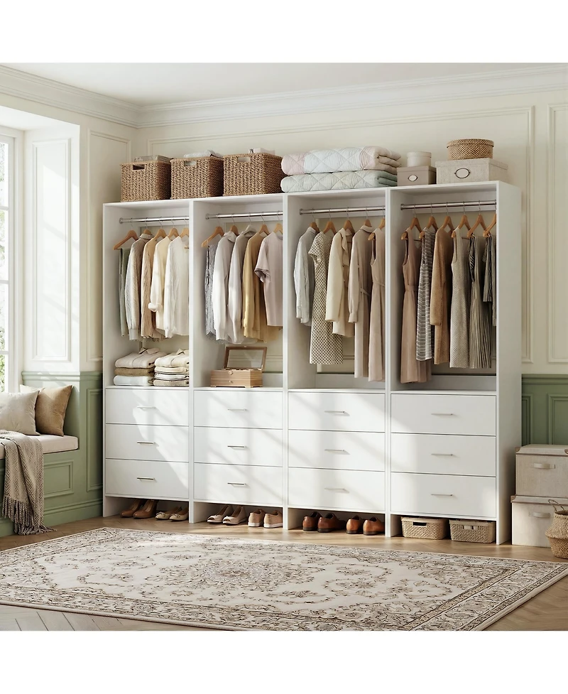 24" 4PC Freestanding Closet Organizer System with Hanging Rods and Drawers