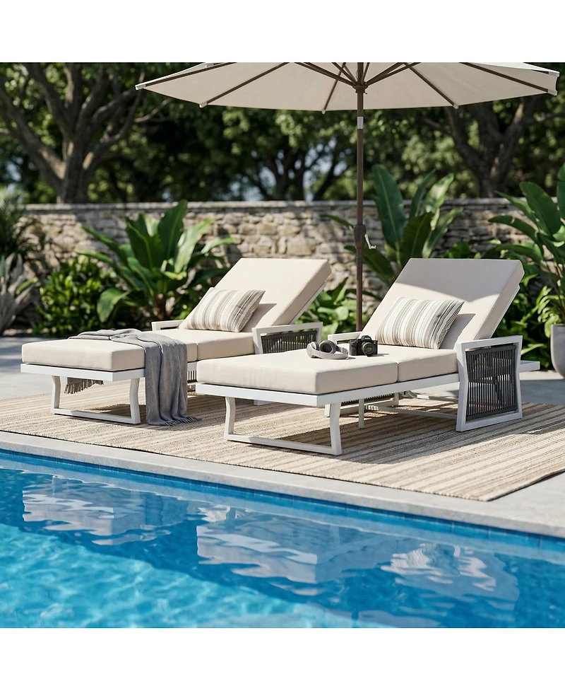 Asagikoiai Adjustable Iron Outdoor Chaise Lounge with Rope Arms and 3-Fold Cushion