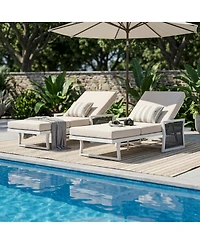 Asagikoiai Adjustable Iron Outdoor Chaise Lounge with Rope Arms and 3-Fold Cushion